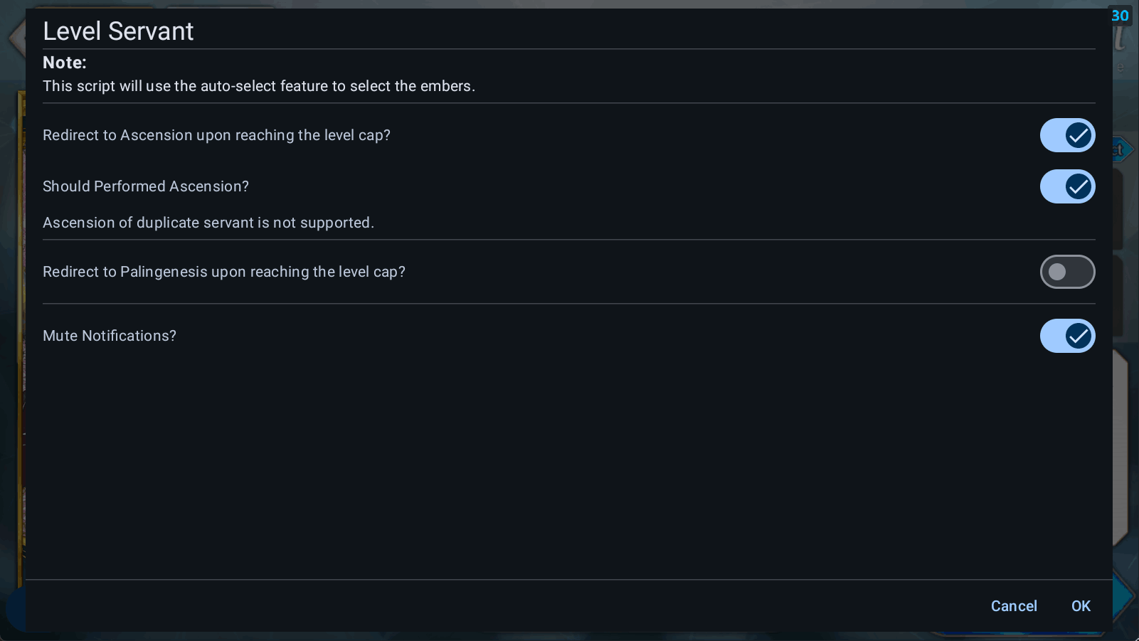 Level Servant Dialog