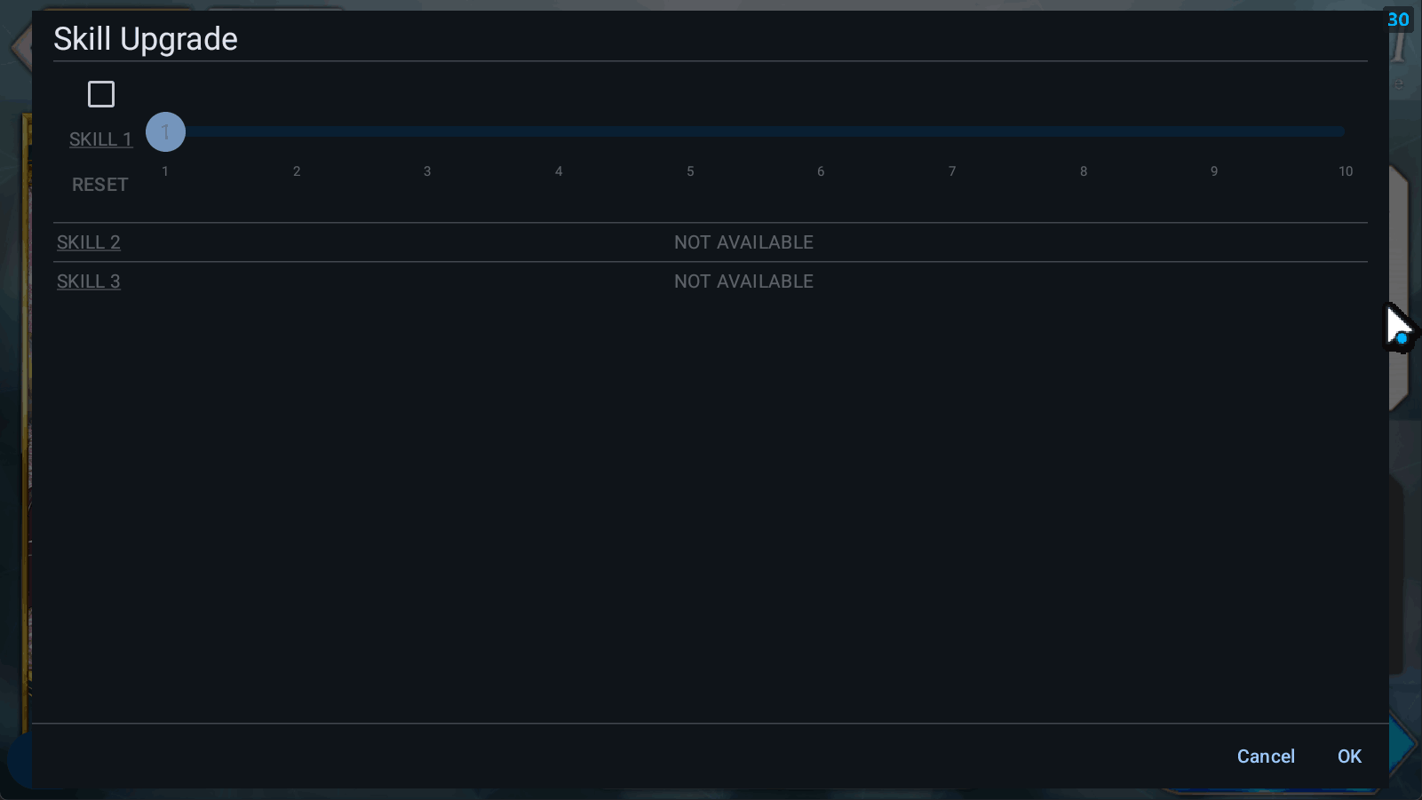 Level Skill with unavailable slots Dialog