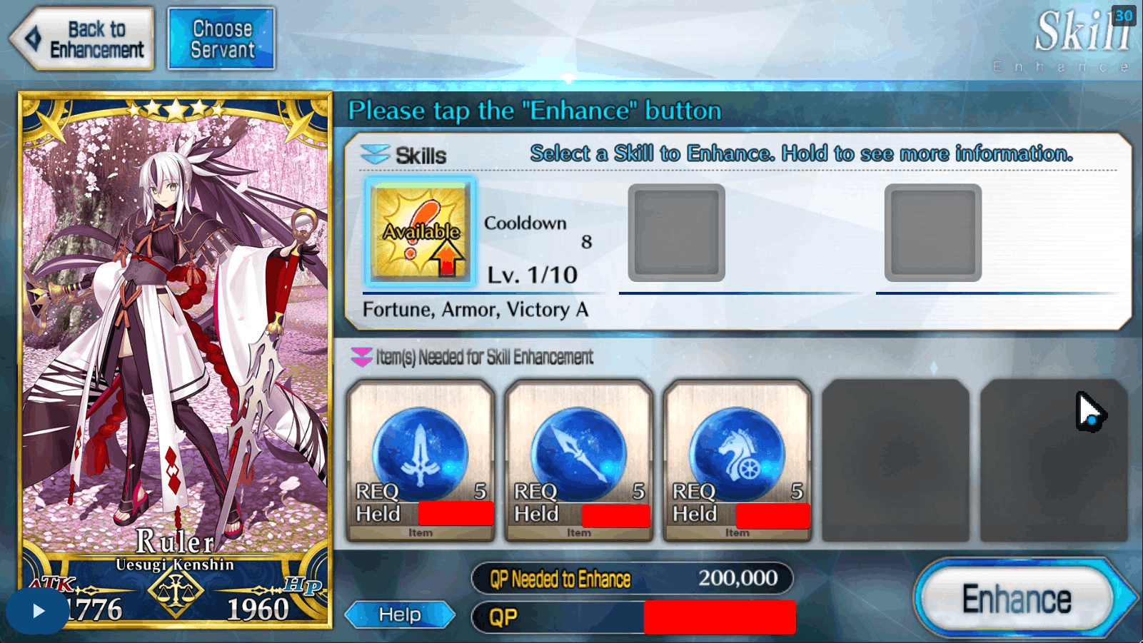 Level Skill with unavailable slots